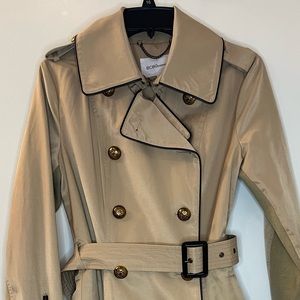 BCBG MaxaZria peblum, tan, trench coat. Size, Medium